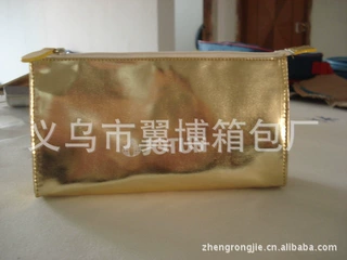 供应欧美畅销金色PU化妆包，亮光金色PU丝印化妆包