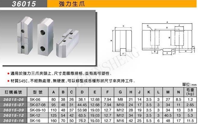 原装台湾米其林生爪卡盘强力生爪 36015  SK-16代理价格低