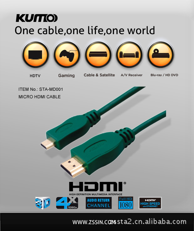供应mico HDMI to HDMI CABLE, HDMI A to D cable,1.4ver