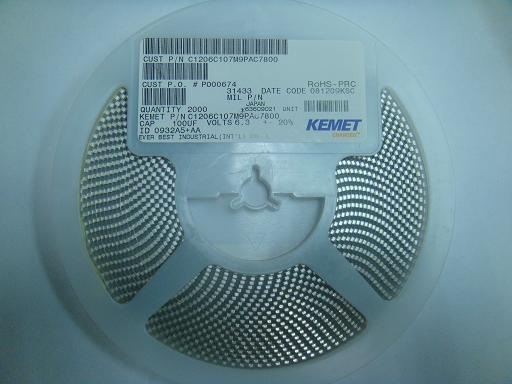 C1206C107M9PAC7800 基美KEMET 贴片电容1206 100UF 6.3V原装现货