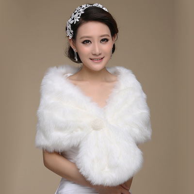 wholesale bride marry full dress Long hair Shawl P09 Beige Ears Pearl Ball Autumn and winter keep warm Priced