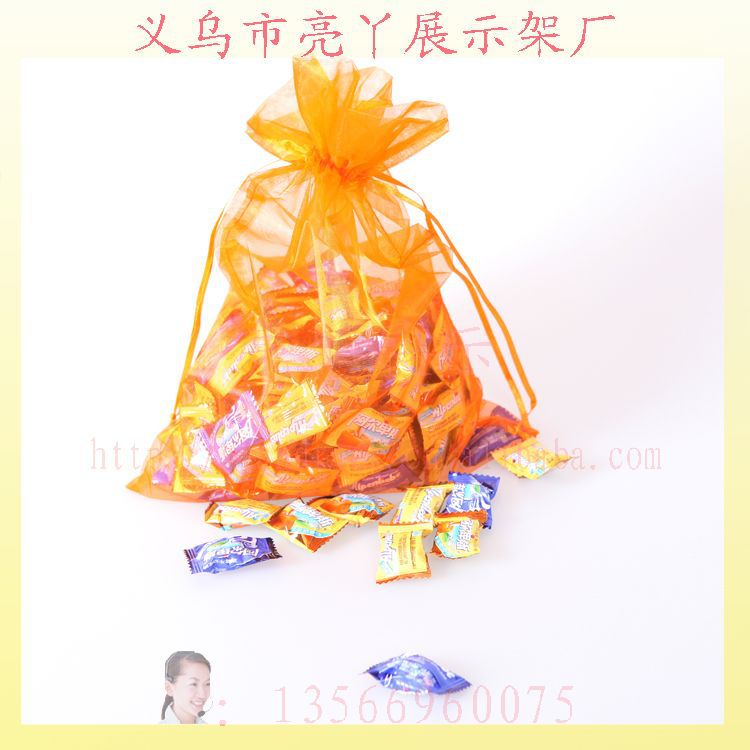 【饰品包装纱袋】13*18CM橘色色雪纱一分缎带拉伸袋 工厂纱袋批发