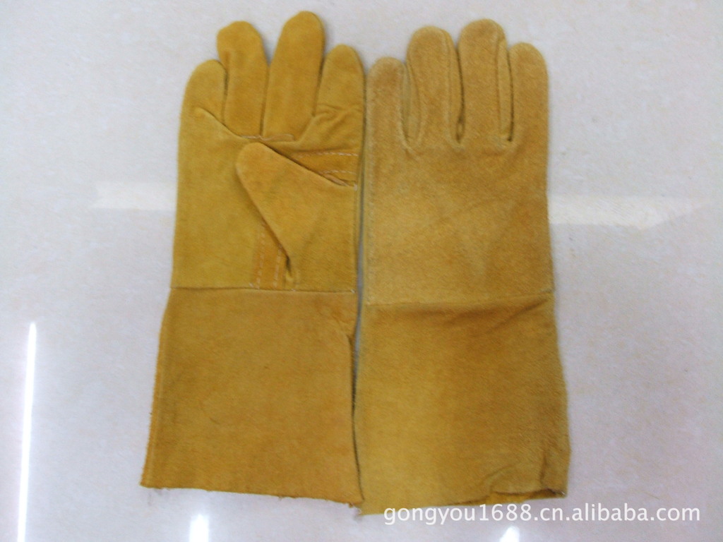 牛皮黄色全皮无里加镰刀电焊手套劳保手套劳动手套牛皮焊工手套