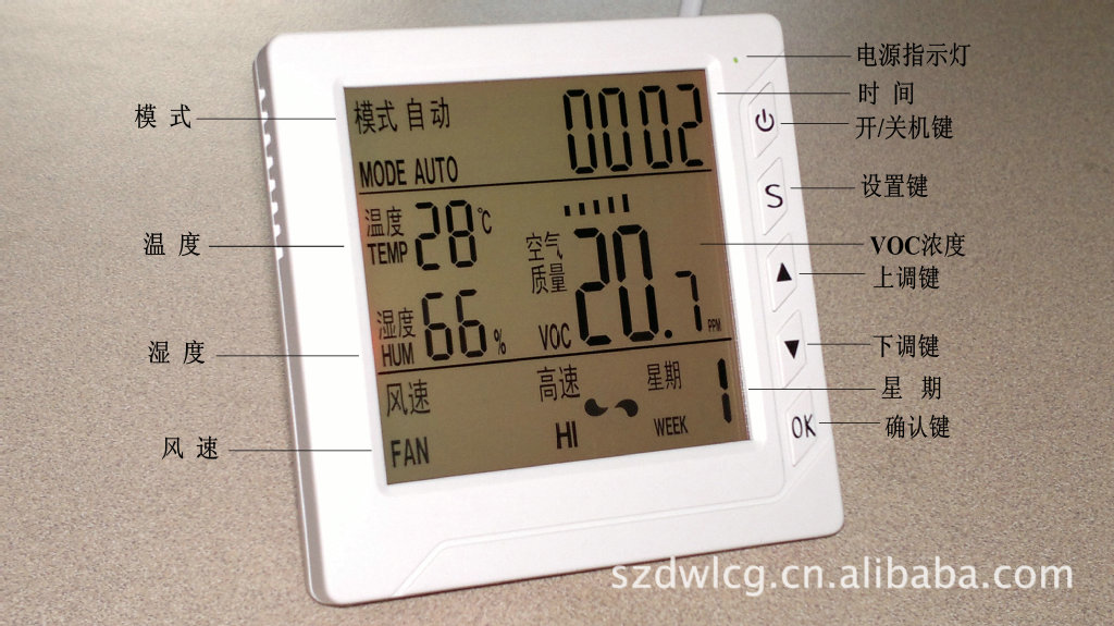新风控制器带温湿度及空气质量检测传感器节能家居电容式传感器