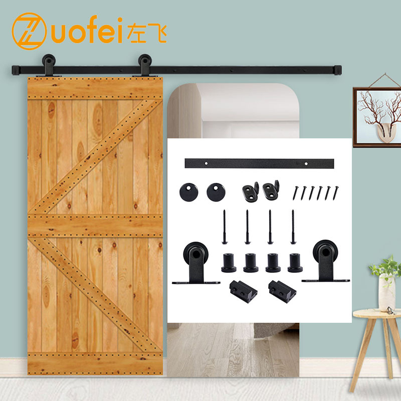 American Barn Door Hanging Rail Sliding Door Hanging Wheel Sliding Rail Hardware Full Set Pulley Rail Top Mounted Pendant Factory