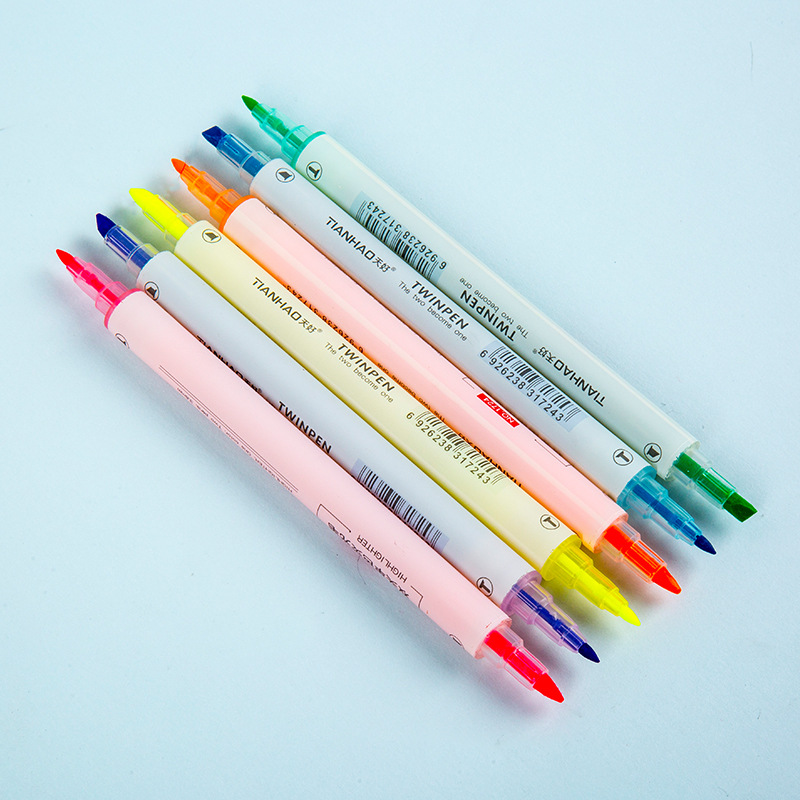 1724 de doble cabeza de color resaltador estudiante DIY diario pluma 1PP caja 6 colores 6 oblicua cabeza redonda marcador pluma