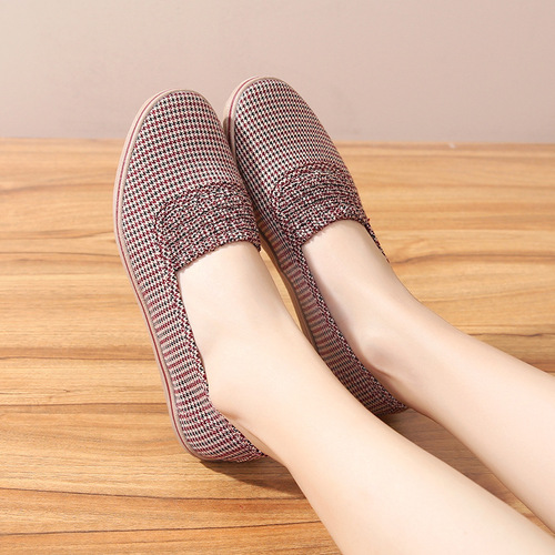 Lutai spring and autumn mother's shoes walking shoes tendon bottom plaid shoes mid-soft sole elderly walking shoes work canvas shoes