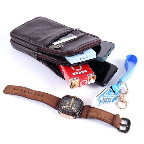 Multifunctional 8-inch mobile phone waist bag for men with leather belt, vertical style, multifunctional cross-body mobile phone bag for outdoor use