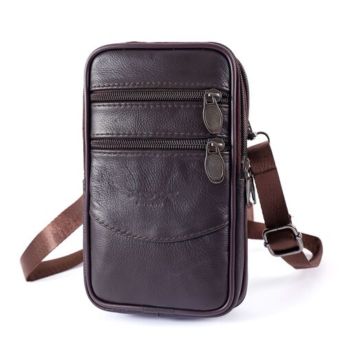 Multifunctional 8-inch mobile phone waist bag for men with leather belt, vertical style, multifunctional cross-body mobile phone bag for outdoor use