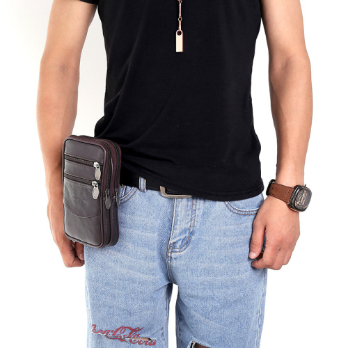 Multifunctional 8-inch mobile phone waist bag for men with leather belt, vertical style, multifunctional cross-body mobile phone bag for outdoor use