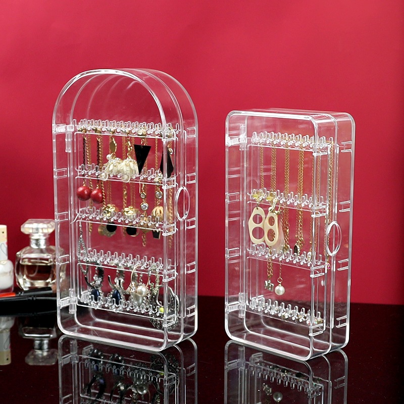 Earrings Rack Display Rack Dustproof Hanging Necklace Earrings Artifact Household Storage Large Capacity Desktop Transparent Jewelry Box