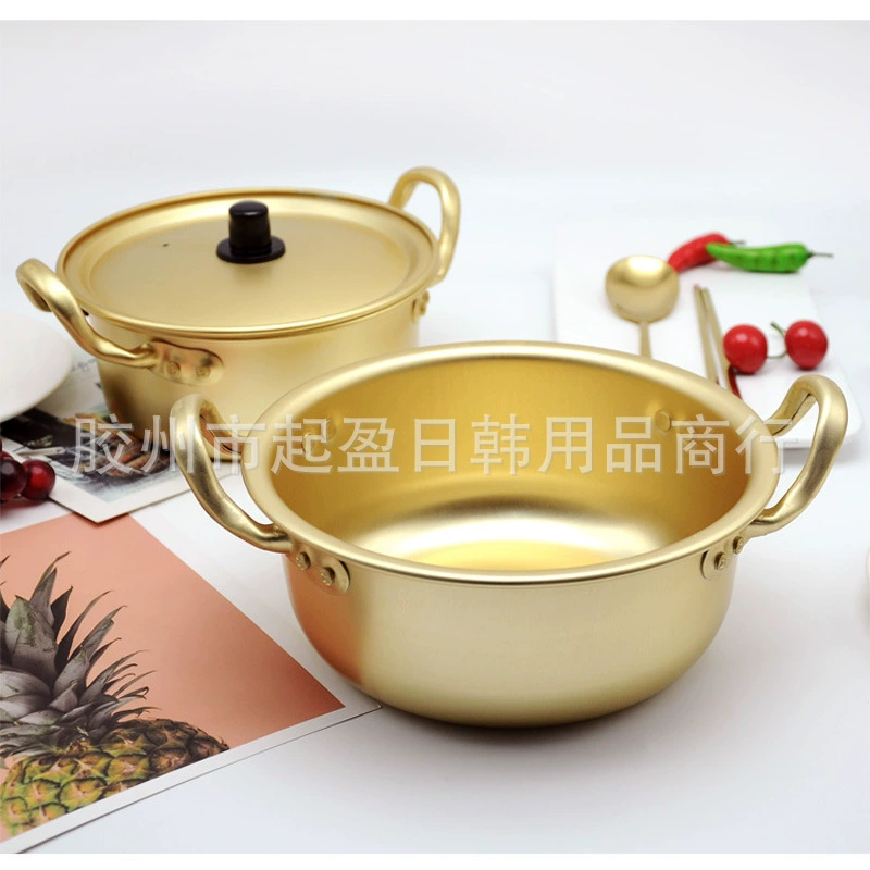 Оптовая Korean Ramen Осень Набор для лапши Pot желтый алюминиевый упрощает суповый горшок Douyin мгновенная лапша Каршутанг тот же маленький горячий горшок