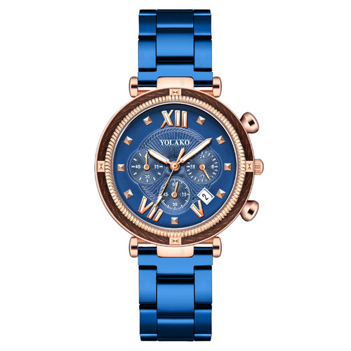 Foreign trade live broadcast same model three eye calendar women's watch women's watch steel band quartz watch women's watch