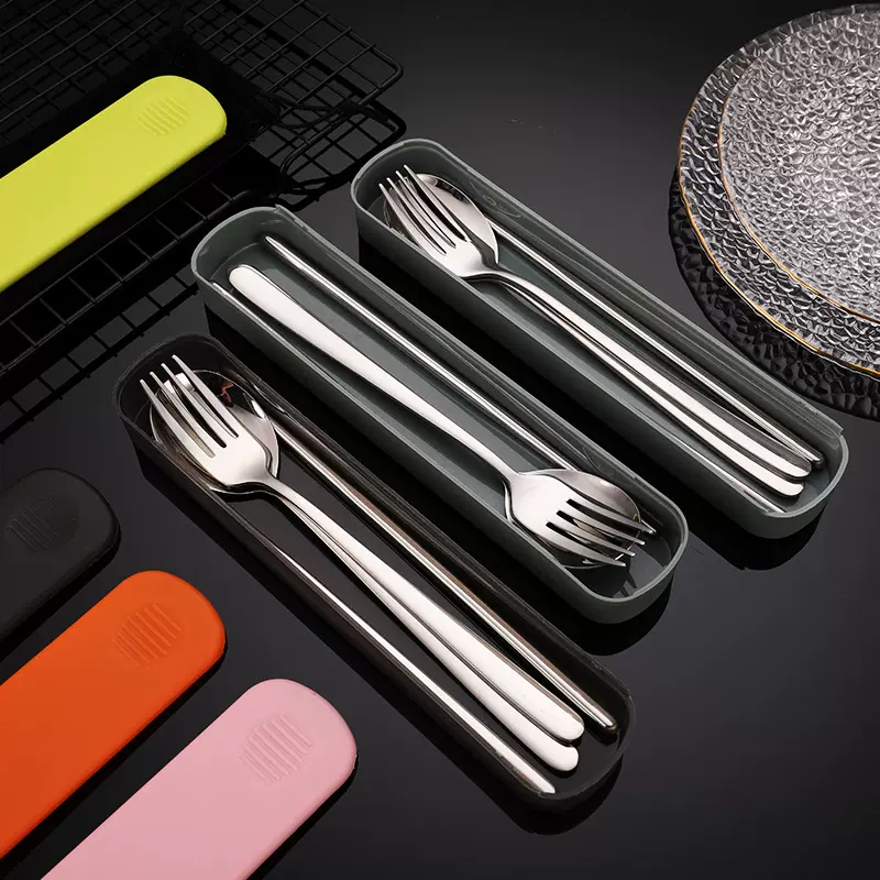 304不锈钢餐具套装勺子筷子一套户外学生叉子便携三件套礼品LOGO