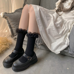 日系甜美網紗花邊襪棉豎條堆堆襪洛麗塔少女軟妹學生中筒襪女