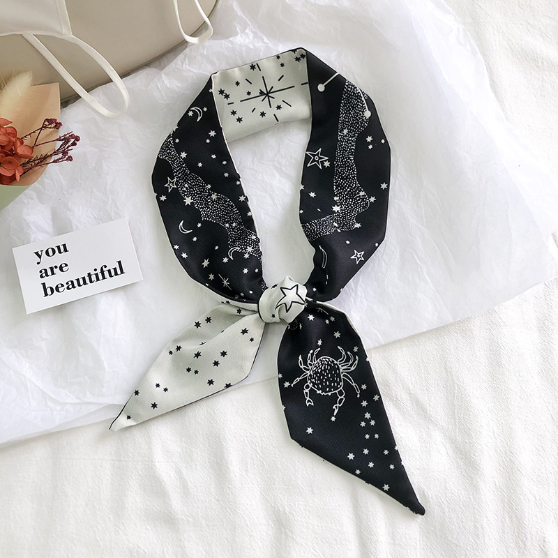 Corea del Sur versátil estrecha bufanda larga bufanda corbata de cinta decorativa banda para el cabello 12 constelaciones pequeña bufanda femenina primavera y otoño