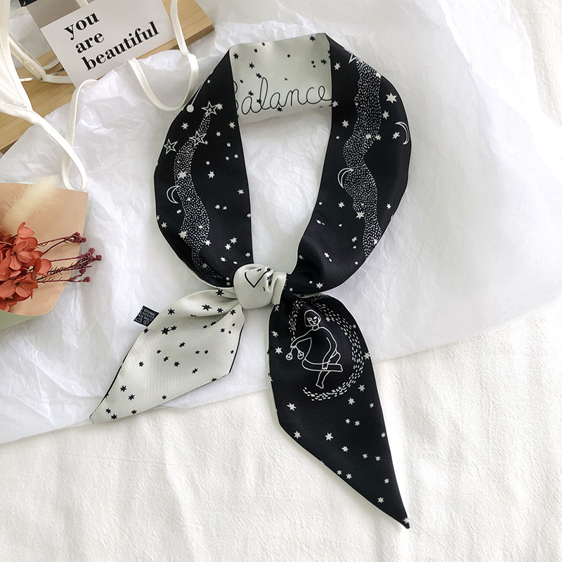 Corea del Sur versátil estrecha bufanda larga bufanda corbata de cinta decorativa banda para el cabello 12 constelaciones pequeña bufanda femenina primavera y otoño