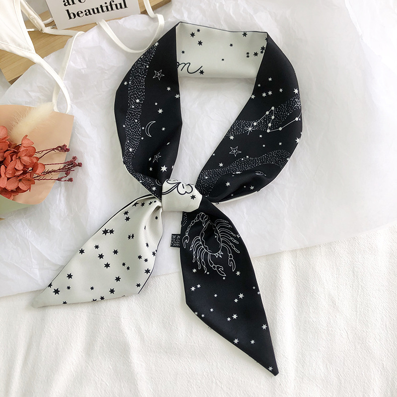 Corea del Sur versátil estrecha bufanda larga bufanda corbata de cinta decorativa banda para el cabello 12 constelaciones pequeña bufanda femenina primavera y otoño