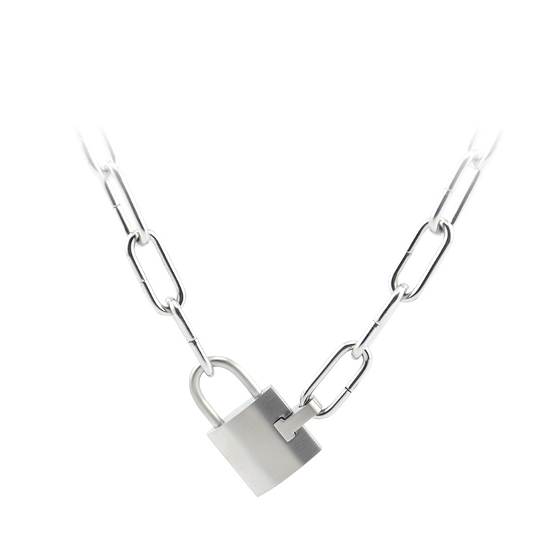 European And American Cross-border Titanium Steel Hip-hop Lock Pendant For Men, Personalized Design With Thick Chain_voghion.com