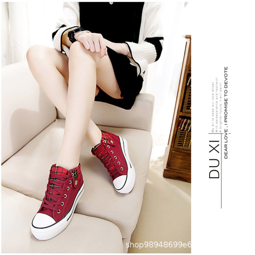 Women's Shoes 2024 Spring and Summer New Canvas Shoes Thick Sole Inner Height Korean Version Platform Student Shoes Casual Shoes 6023