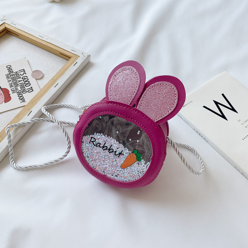 Bolso pequeño lindo de los niños bolso de los nuevos niños de las mujeres Orejas de conejo bolso de hombro transparente bolso de la moneda del hombro de la historieta de la moda
