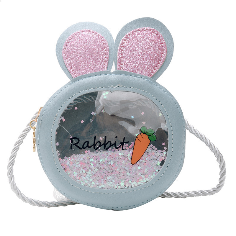 Bolso pequeño lindo de los niños bolso de los nuevos niños de las mujeres Orejas de conejo bolso de hombro transparente bolso de la moneda del hombro de la historieta de la moda
