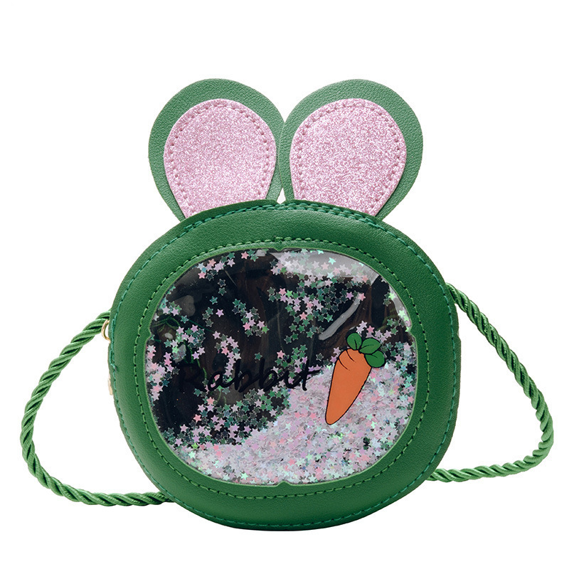 Bolso pequeño lindo de los niños bolso de los nuevos niños de las mujeres Orejas de conejo bolso de hombro transparente bolso de la moneda del hombro de la historieta de la moda