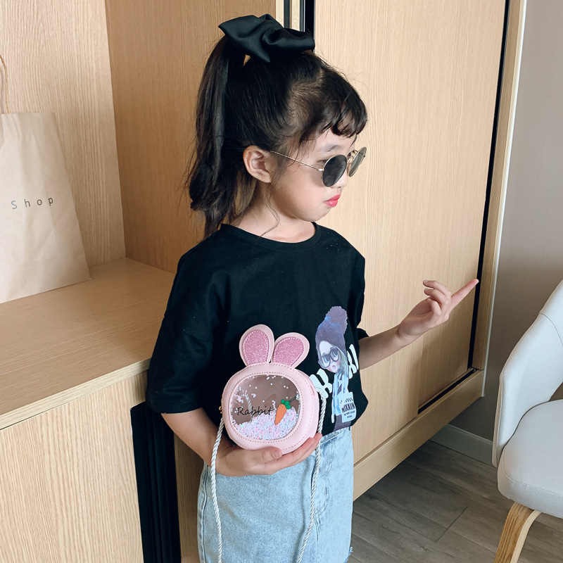 Bolso pequeño lindo de los niños bolso de los nuevos niños de las mujeres Orejas de conejo bolso de hombro transparente bolso de la moneda del hombro de la historieta de la moda