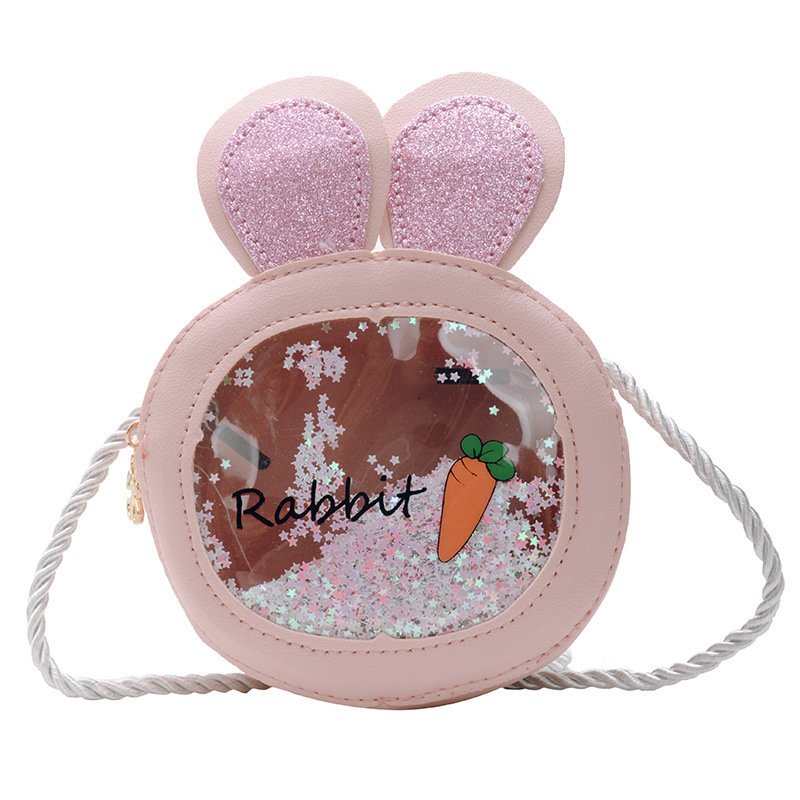 Bolso pequeño lindo de los niños bolso de los nuevos niños de las mujeres Orejas de conejo bolso de hombro transparente bolso de la moneda del hombro de la historieta de la moda