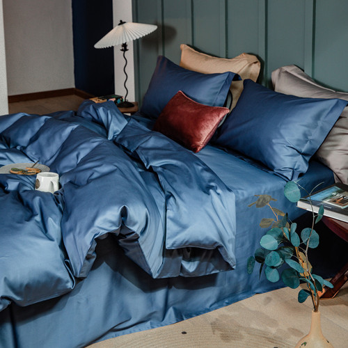 Simple 100% Cotton Plain Color Four-Piece Set Cotton Hotel Pillowcase Luxurious Nudist Silk-like 1.8m Bedding