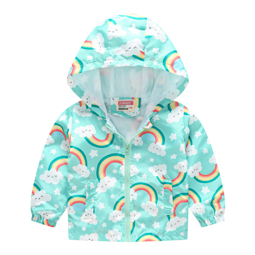 Spring and Autumn Children's Outerwear for Boys and Girls, Fashion Cartoon Print Hooded Windbreaker Jacket for Infants and Toddlers, Cute Outing Clothing