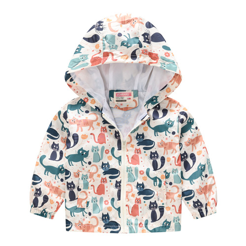 Spring and Autumn Children's Outerwear for Boys and Girls, Fashion Cartoon Print Hooded Windbreaker Jacket for Infants and Toddlers, Cute Outing Clothing