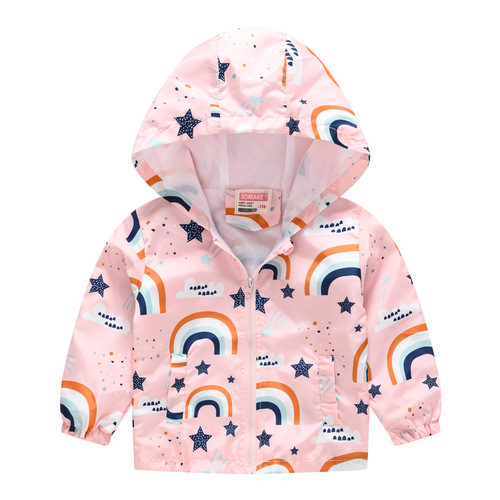 Spring and Autumn Children's Outerwear for Boys and Girls, Fashion Cartoon Print Hooded Windbreaker Jacket for Infants and Toddlers, Cute Outing Clothing