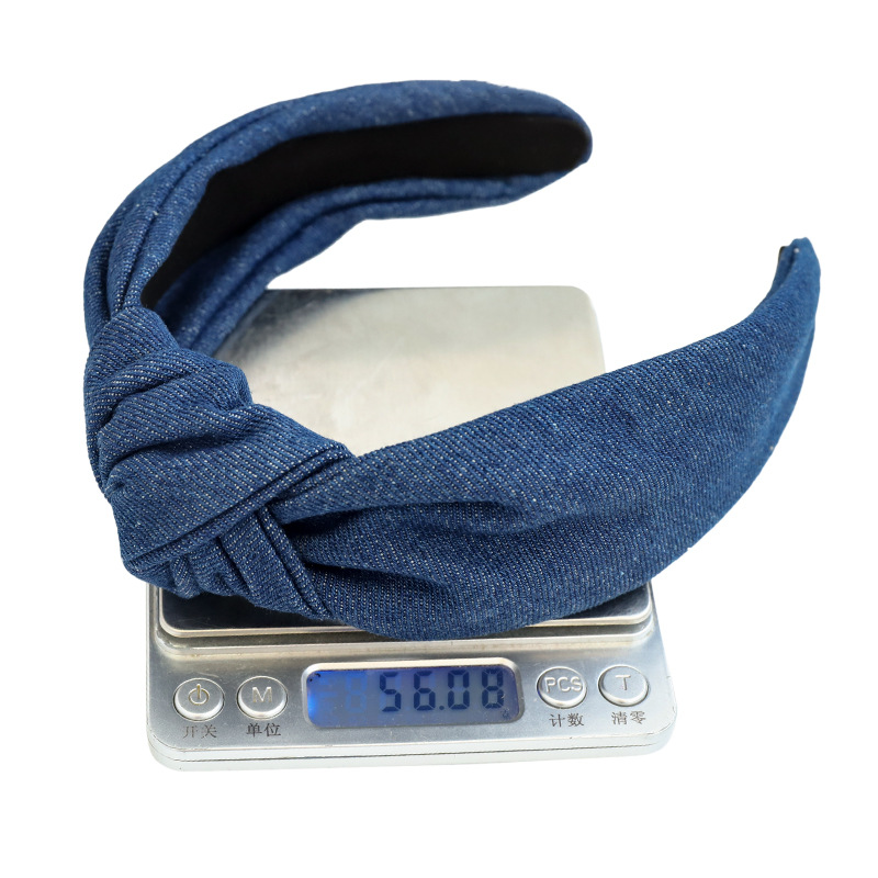 Estilo europeo y americano transfronterizo nueva diadema moda tela de mezclilla nudo medio horquilla diadema chica de salida tocado accesorios para el cabello