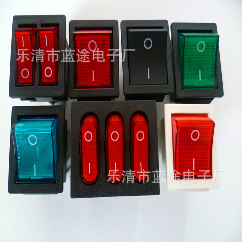 厂家生产带灯船型开关KCD4-202N 2档6脚 翘板按钮15A 电源开关