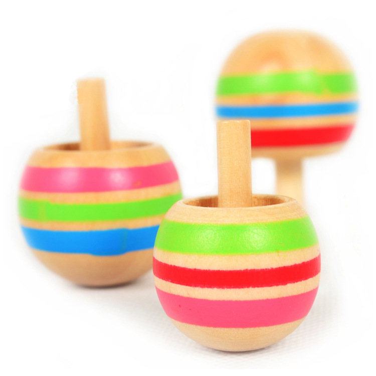 批發 日本原單木製玩具 彩色倒立陀螺倒轉三隻裝 趣味兒童玩具