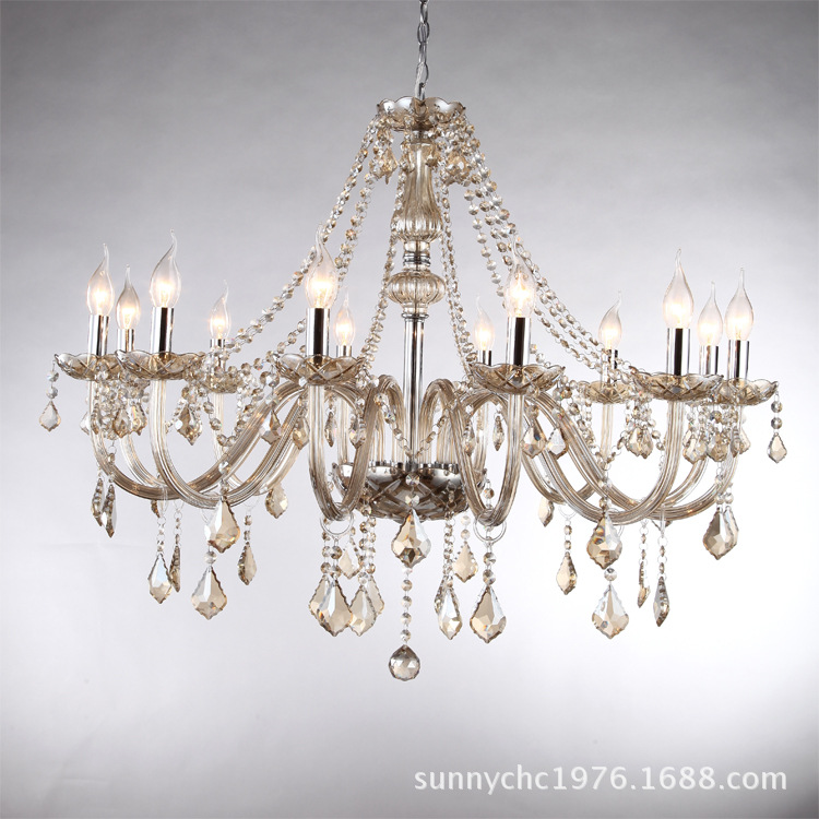 Los fabricantes suministran 12-cabeza negro gran araña de cristal sala de estar lámpara de cristal negro cristal Villa araña Hotel Hall