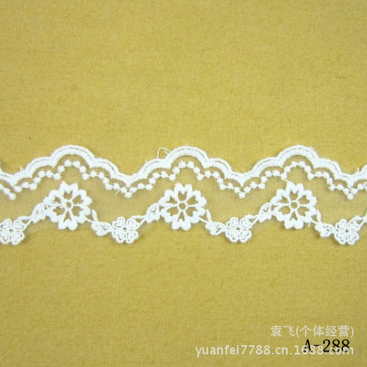 A-288双边小花朵波浪透明网电脑刺绣花边批发服装辅料3.5cm现货
