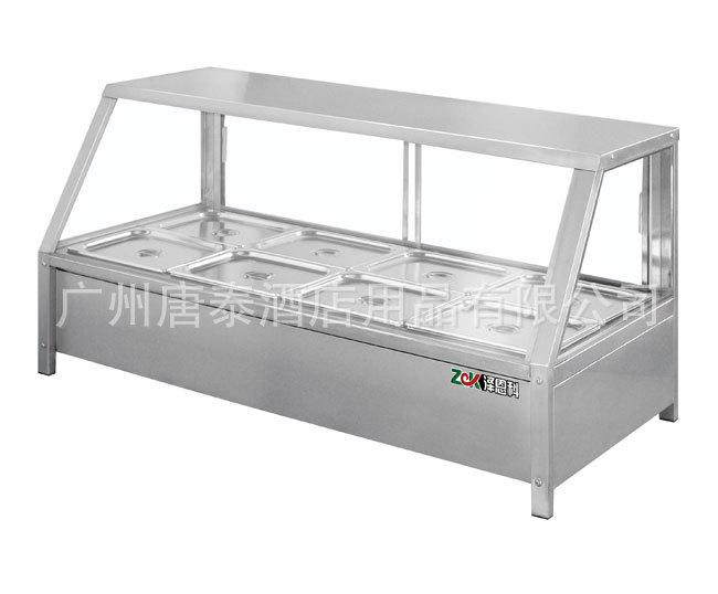 供应酒店厨房不锈钢工作台JR11-1100梯形六盆保温柜（带趟门）