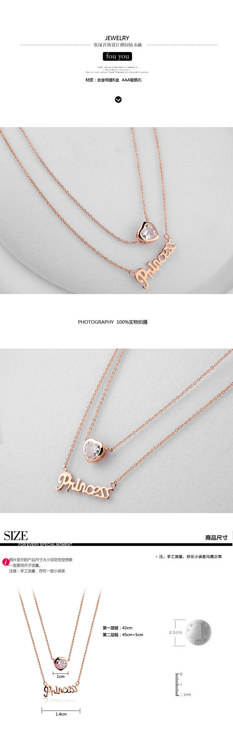 Heart Letter Zircon Necklace display picture 2