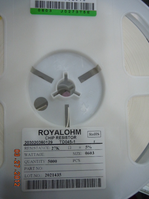 0603 27K 5% 厚生 贴片电阻 原装现货