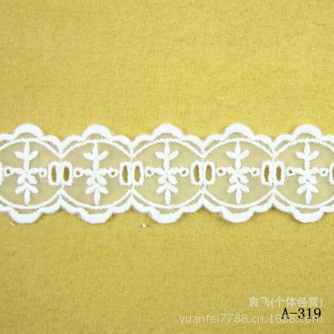A-319欧根纱打孔双边对称波浪蕾丝刺绣花边 DIY服装辅料3.5厘米