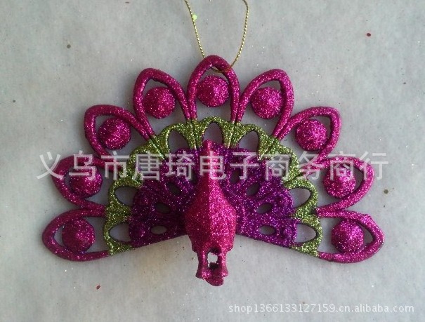 圣诞迷你开屏孔雀 塑料彩绘 圣诞树装饰品 圣诞节舞台装扮