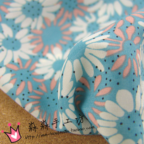 2022湖蓝色菊花柔软韩国绒不透雪纺 直销碎花连身裙不透雪纺布料