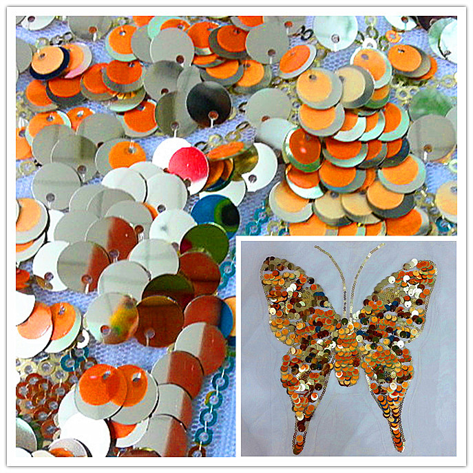 7mm叠9mm+3mm蝴蝶花网底珠片绣花面料 时装舞台装面料 厂家直销