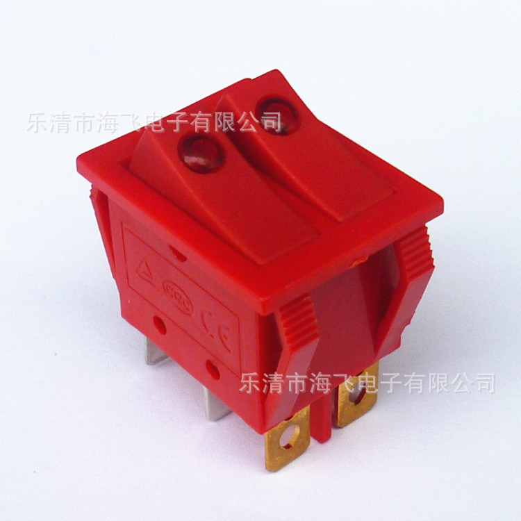 双连体带猫眼（天使眼）LED小园灯灰色电源开关KCD3船型翘板开关