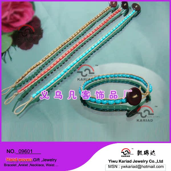 New woven single double row small wooden beads hand rope sewing fishing line bracelet button handmade jewelry cross-border lucky rope New woven single double row small wooden beads hand rope sewing fishing line bracelet button handmade jewelry cross-border lucky rope