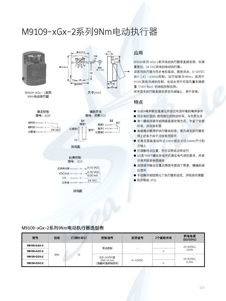 江森 M9109-AGC-4 非弹簧复位驱动器 9Nm 电动执行器 江森