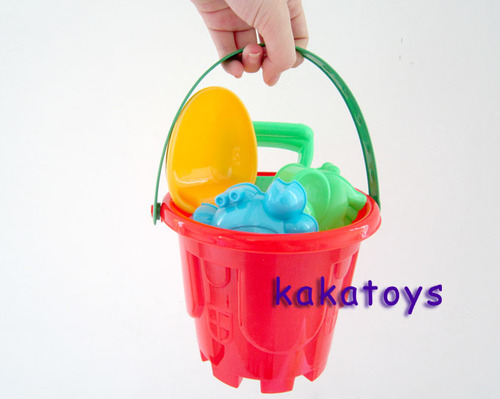 1306 Large Beach Bucket 7-Piece Set with Tools Shovel and Rake Summer Water Play Beach Playhouse Toy