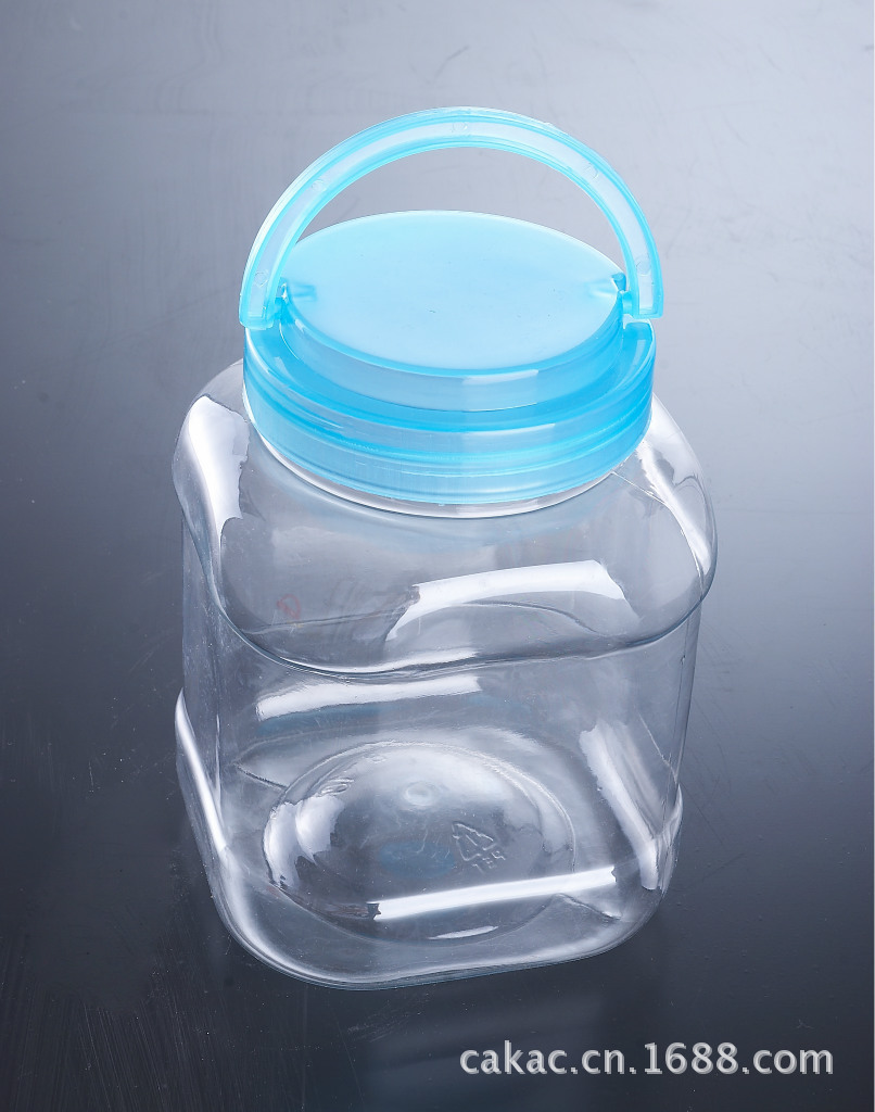 华盛厂1800mlPET透明五金收纳罐方形提手塑料罐五谷杂粮包装罐